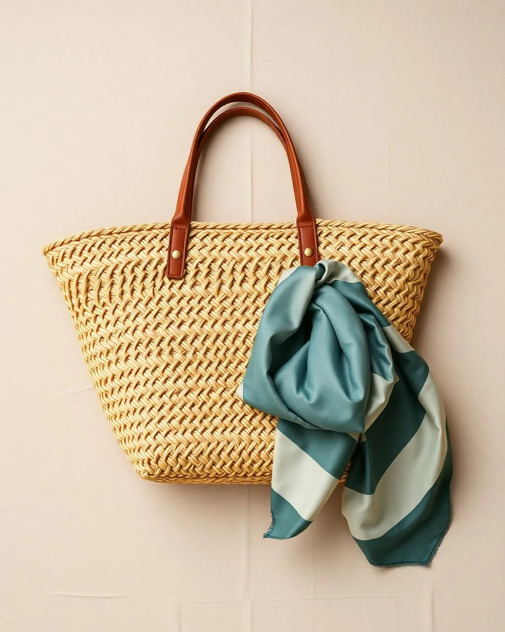 Woven Beach Tote with Silk Scarf